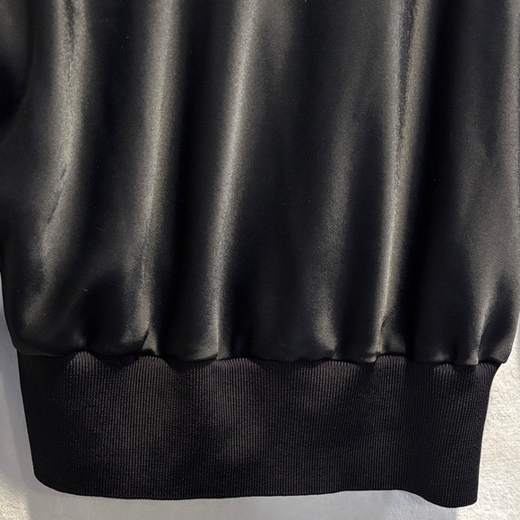 St. John Satin Black Blouse Knit Trim Cowl Neck Dolman Sleeve Top Size Medium - Picture 13 of 16